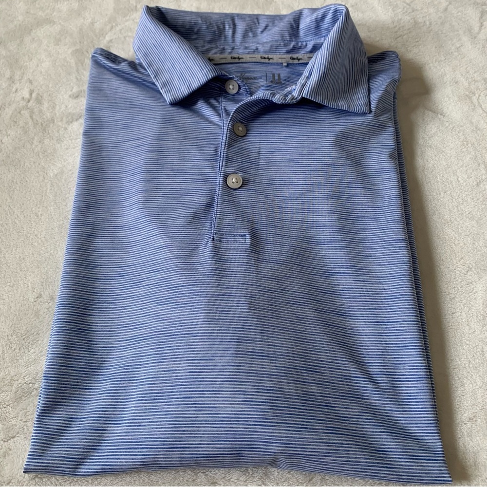 Walter Hagen Golf Active Blue White Stripped Polo Shirt Size Large